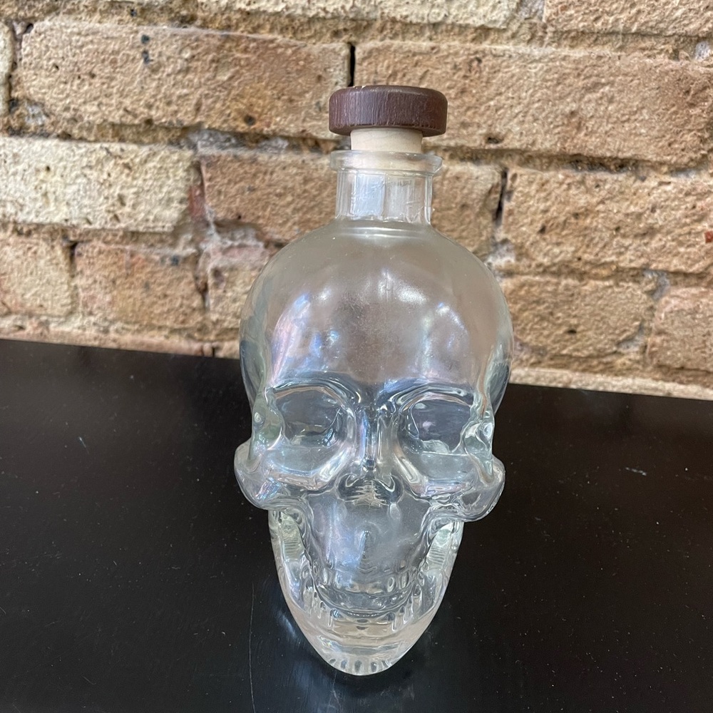 Crystal head skull decanter empty glass bottle